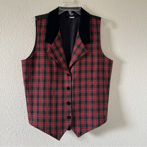VTG Topy Plaid Velvet Vest Christmas Holiday Preppy Academia Women’s Large